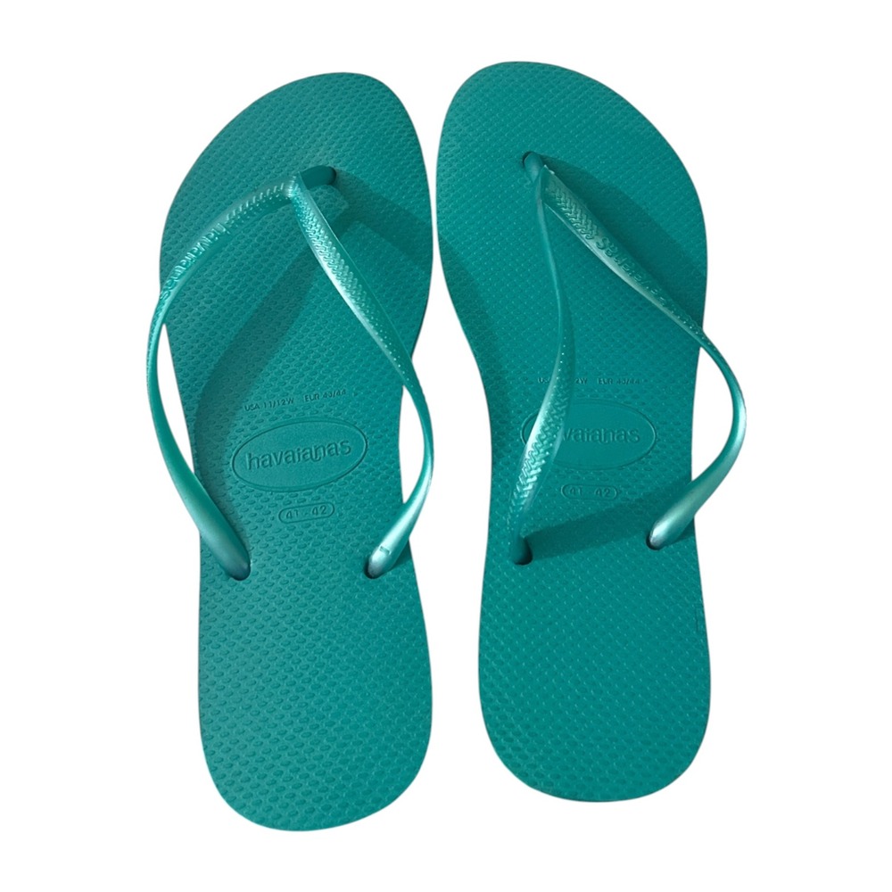 Havaianas Slim Flip Flops Teal Green Rubber Sandals Womens 11/12 Mens 9/10